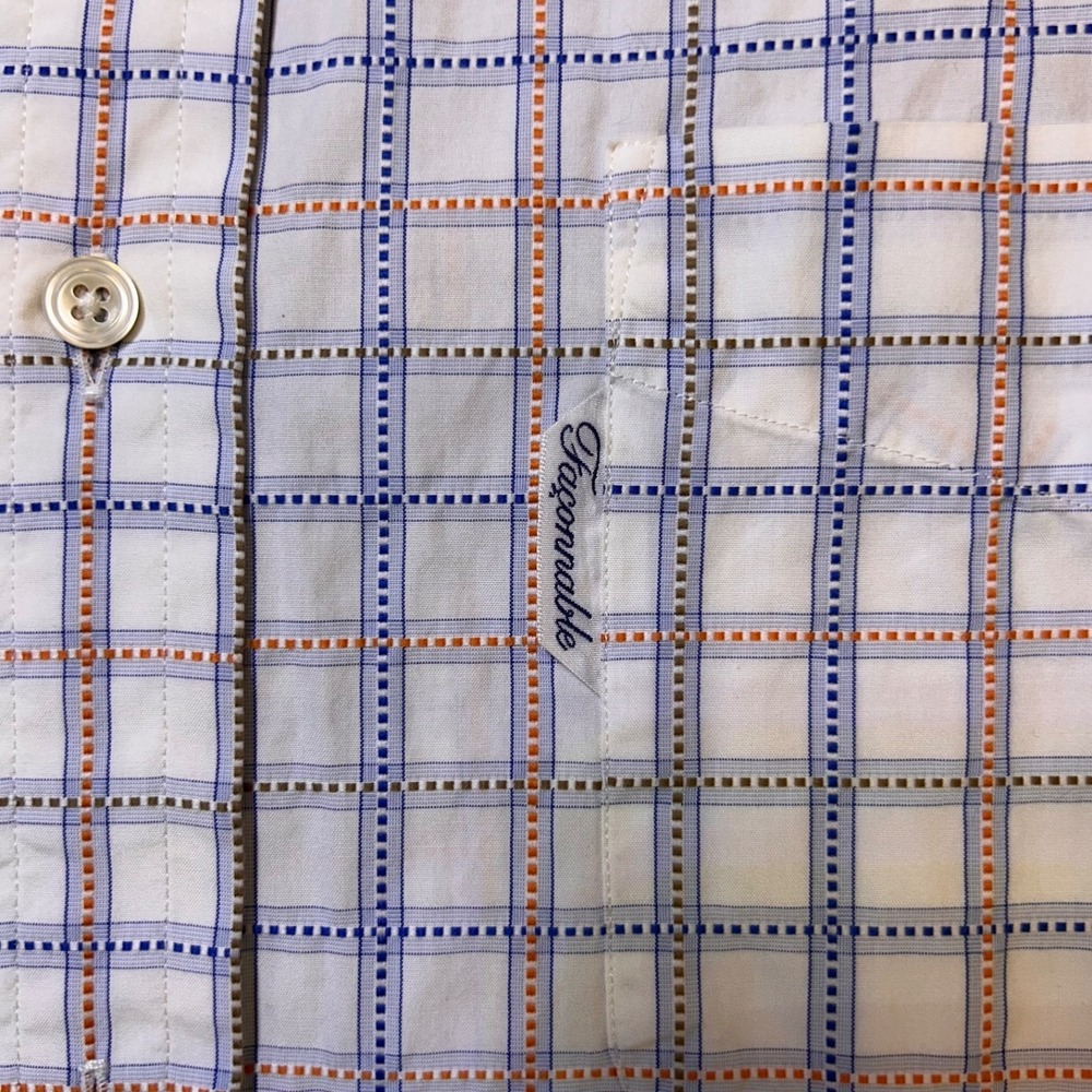 Faconnable Long Sleeve Button Up Shirt USA 100% Cotton Mens 15R White w/Plaid - Picture 7 of 13